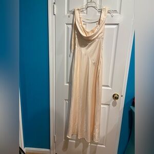Here Comes The Sun satin maxi slip dress cowl neck sz S new NWT cream